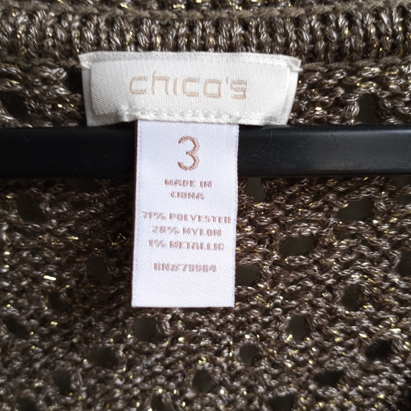 Chico's|Gold Brass Metallic Cardigan| Size 3 - Picture 4 of 5